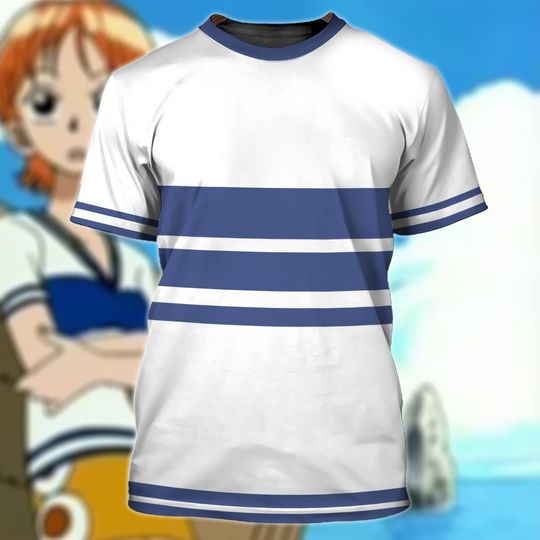 Discover Costume Young Nammi, Nammi Blue and White Striped Cosplay 3D T-Shirt