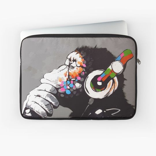 Discover Banksy DJ Monkey Thinker with Headphones Laptop Sleeve