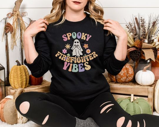 Discover Firefighter Spooky Vibes tshirt, Halloween Fall Lover, Police First Responder