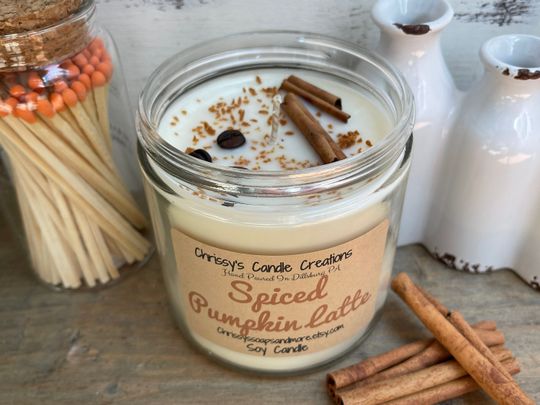 Discover Spiced Pumpkin Latte Soy Candles handmade - Fall Candle - Fall Scent - Pumpkin Candle