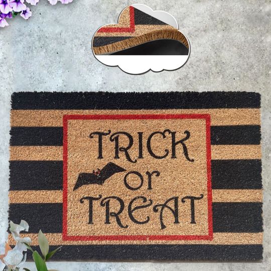 Discover Trick or Treat Doormat, Black Stick Pattern Outdoor