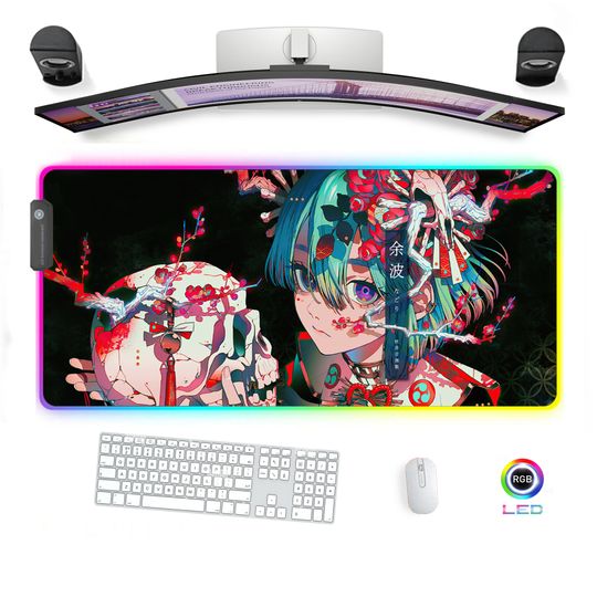 Discover Led Mousepad Anime Girl Skull Geisha Red Black home office