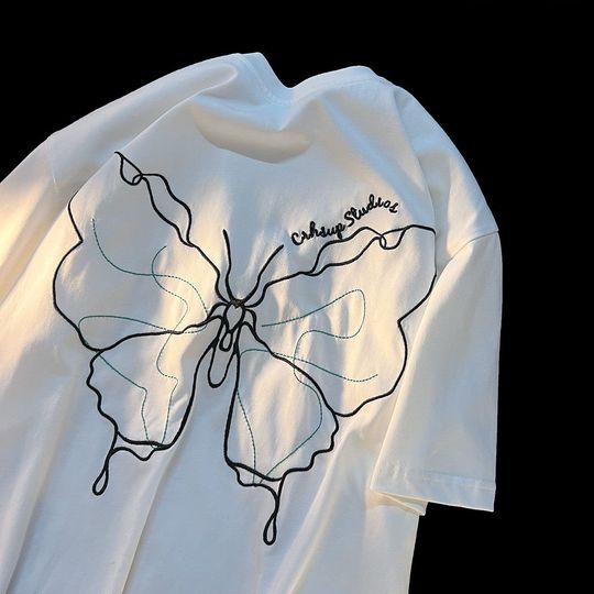 Discover All-match T-shirts for students, butterfly embroidery T-shirts