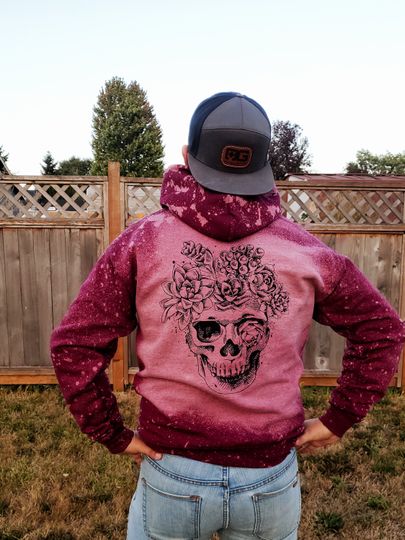 Discover Halloween Skull Sweatshirt,Custom Hoodie, spooky sweater, floral skull, fall, autumn, spooky hoodie, scary, skeleton, cute, fun, acid wash