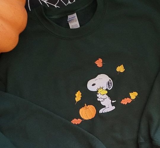 Discover Fall Snoopy Embroidered Sweatshirt, Vintage Fall, Dog Autumn Pumpkin Sweatshirt, Halloween Hoodie,  Halloween Fall Shirt