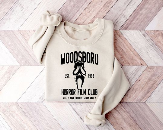 Discover Woodsboro Sweatshirt, Horror Movie Sweater, Scary Movies Sweater, Horror Movie Characters Hoodie,Horror Film Club Sweater,Spooky Season Gift