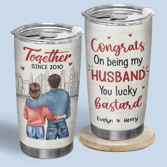 Discover Congrats On Being My Husband Lucky Bastard - Couple Tumbler - Gift For Husband Wife, Anniversary