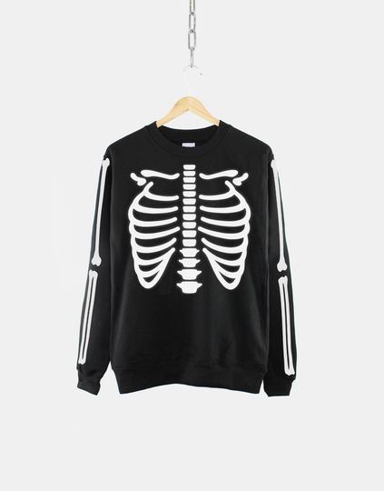 Discover Halloween Skeleton Bones Rib Cage Sweatshirt - Adult X Ray Costume Sleeve Print Crew Neck Jumper