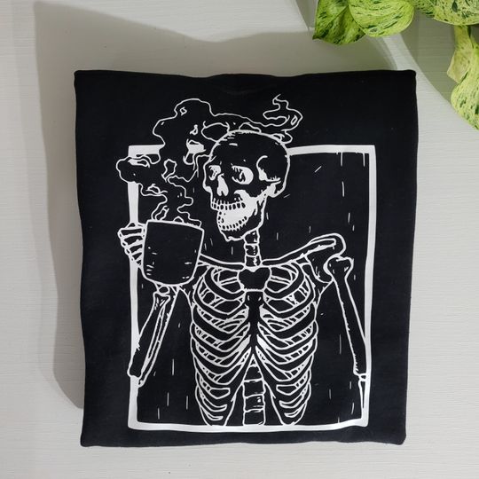 Discover Skeleton Drinking Coffee Sweatshirt/Hoodie