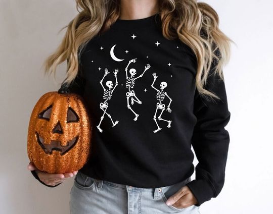 Discover Halloween Sweatshirt, Halloween Dancing Skeleton , Halloween pumpkin, Halloween Gift, Dancing Skeleton