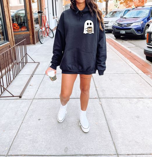 Discover Little Ghost Ice Coffee Hoodie - Cute Halloween Sweatshirt