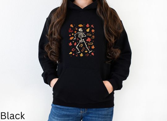 Discover Ladies Fall Autumn Dancing Skeleton winter leaves boho graphic shirt for women trendy boutique Unisex Heavy Blend Hooded Sweatshirt