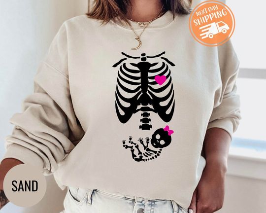 Discover Skeleton Halloween Maternity Sweatshirt, Funny Pregnancy Announcement Shirt 2023, Pregnant Women Costume, Fall New Mom Sweater, Mama to Be