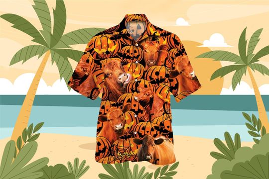 Discover Halloween Red Angus Cattle Lovers Hawaiian Shirt, Horror Aloha Shirt