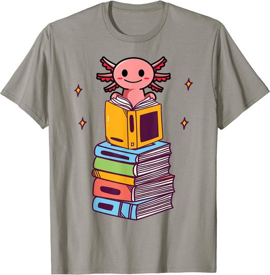 Discover Funny Axolotl Cute Bookworm Girls Boys Book Reading Axolotl T-Shirt
