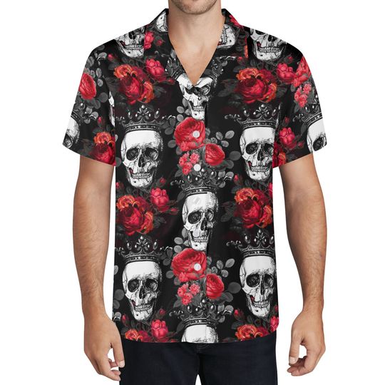 Discover Skull And Flower Hawaiian Shirt, Horror Aloha Shirt