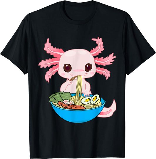 Discover Kawaii Axolotl Eating Ramen Noodles Anime Kids Girls Teens T-Shirt