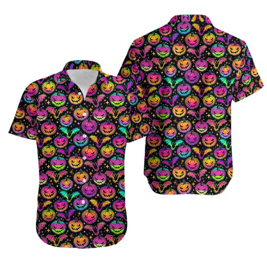 Discover Halloween Purple Glowing Halloween pumpkin king hawaiian shirt
