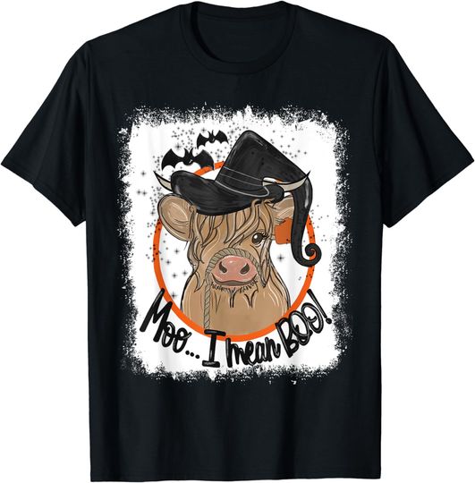 Discover Moo I Mean Boo Ghost Witch Cow Bleached Funny Halloween T-Shirt