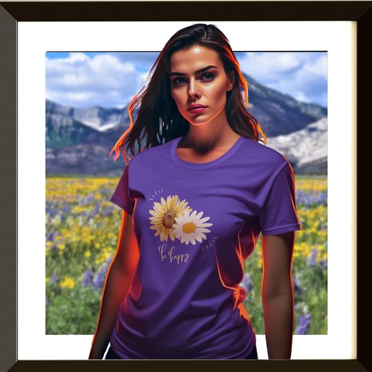 Discover Women's Be Happy Sunflower and Daisy t-shirt