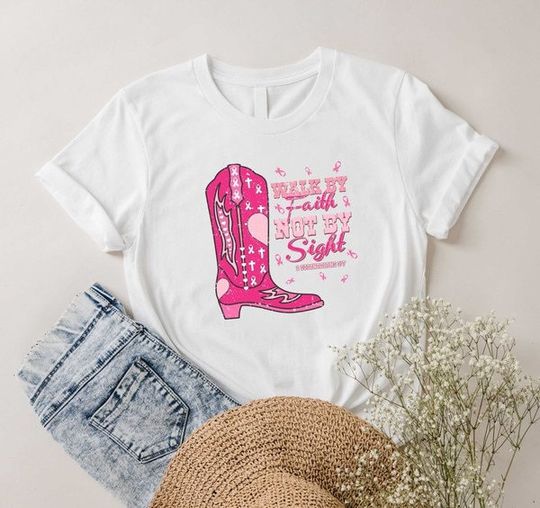 Discover Walk By Faith Not By Sight Breast Cancer Awareness Shirt In October We Wear Pink Ribbon