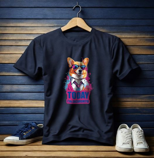 Discover Classy Corgi Tee | 'Today I'm Incorgnito' | Stylish Dog in Sunglasses & Tie