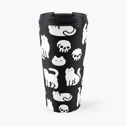 Discover Cats and Skulls Pattern Travel Coffee Mug