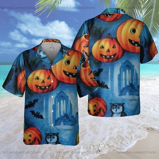 Discover Horror Pumpkin Hawaiian T-Shirt for Halloween Lovers