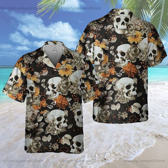 Discover Skull Flower Halloween Hawaiian T-Shirt for Halloween Lovers