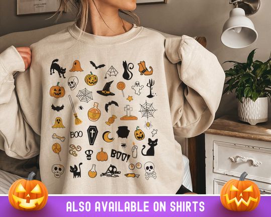 Discover Plus Size Halloween Doodles Crewneck Sweatshirt