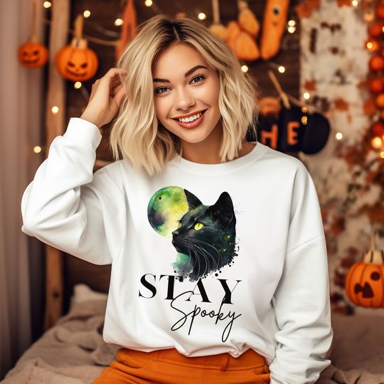 Discover Galaxy Black Cat Halloween Sweatshirt | Spooky Apparel