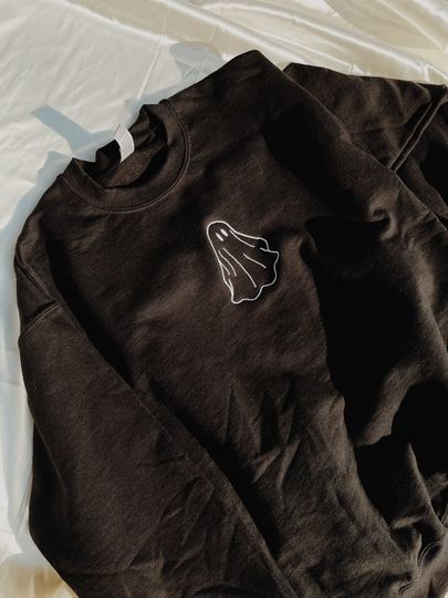 Discover Embroidered Ghost Sweatshirt | Halloween Crewneck | Embroidered Ghost Pullover