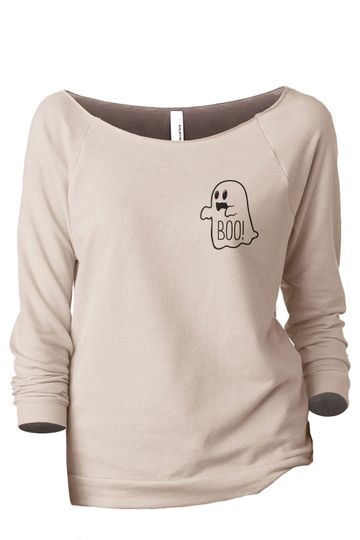 Discover Ghost BOO Slouchy 3/4 Sleeves Sweatshirt, Cute Ghost Comfy Halloween Off The Shoulder Tee, Comfy Sweatshirt, Autumn Gift for Her