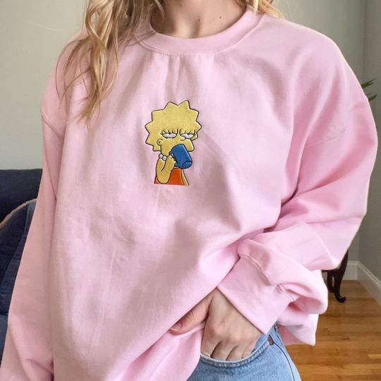 Discover Lisa Simpson Tired Embroidered Unisex Crewneck