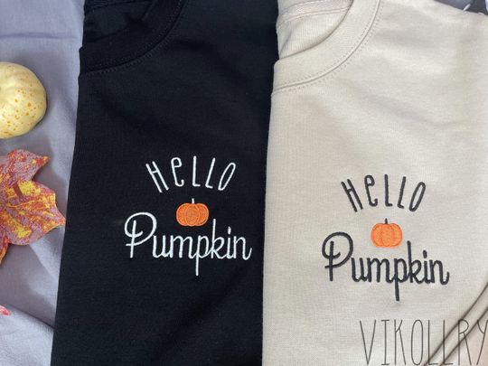 Discover Hello Pumpkin Sweatshirt,Embroidered Autumn Shirt, Pumpkin Shirt, Happy Fall Y'All, Thanksgiving Shirt, Fall Sweatshirt,Pumpkin Season