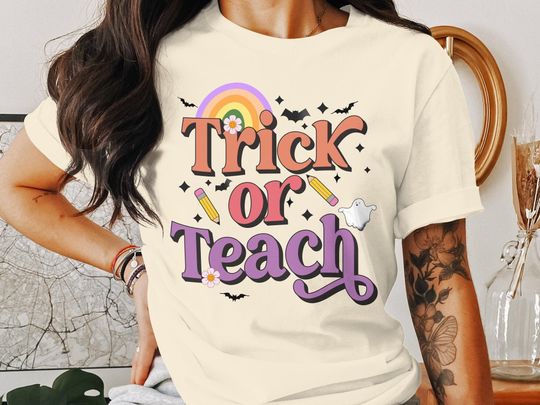 Discover Halloween Teacher T-shirt, Trick or Teach Tee, Teaching Assistant Shirt, Halloween Nursery Worker Tshirt, Cute Gift For A School Worker