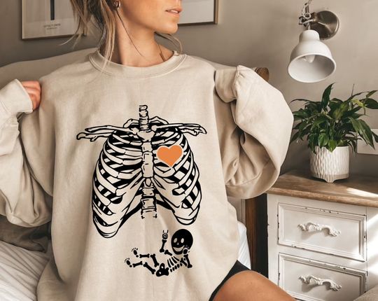 Discover Skeleton Halloween Maternity Sweatshirt, Funny Pregnancy Announcement Shirt 2023, Pregnant Women Costume, Fall New Mom Sweater, Mommy to Be