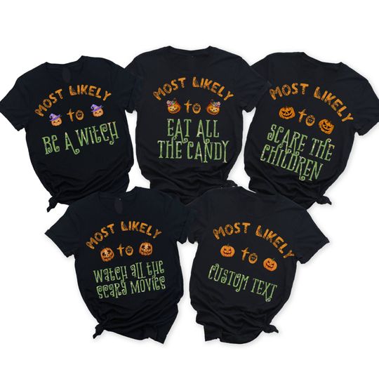 Discover Group Halloween Shirts, Matching Halloween Costume Party T-Shirts, Couples Costumes, Costumes for friends family, Most Likely to Shirts, Boo
