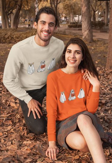 Discover Halloween Dog Sweatshirt Dog Lover Owner Gift, Trendy Oversized Crewneck Sweater, Cute Fall Pumpkin Sweater Plus Size, Spooky Season Ghost