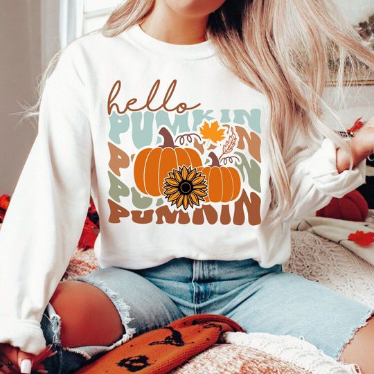 Discover Hello Pumpkin Sweatshirt - Cute Autumn and Thanksgiving Pumpkin Sweater
