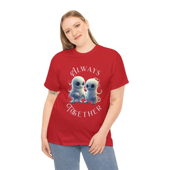 Discover Ghostly Charm Unisex Heavy Cotton Tee - Cute Ghosts unisex couple tshirt| Adorable whimsical ghost tshirt| Playful halloween fun tee shirt