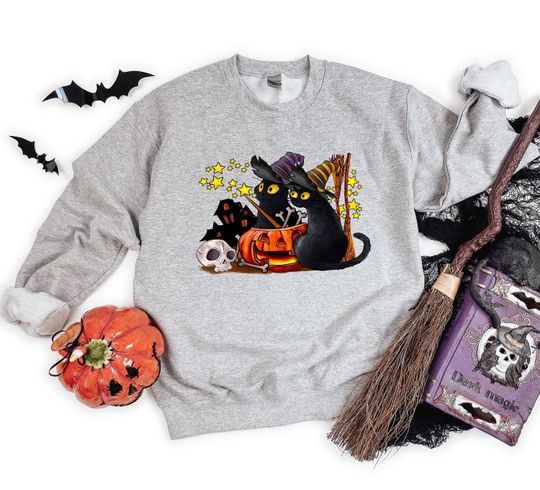 Discover Halloween Black Cats T-Shirt, Trick or Treat Apparel, Happy Halloween Cat Graphic