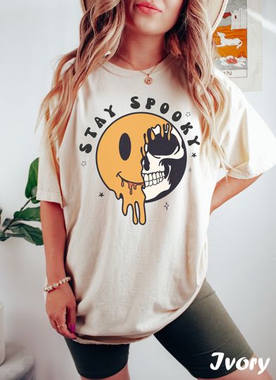 Discover Stay Spooky Graphic T-Shirt, Smiley Halloween Tee for a Fun Holiday
