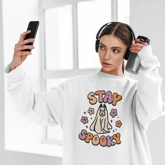 Discover Stay Spooky Ghost Dog Sweatshirt, Spooky Season Cozy Apparel