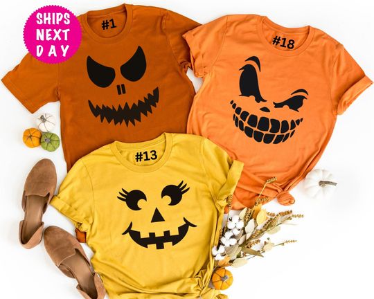 Discover Pumpkin Face T-Shirt, Funny Scary Pumpkin Graphic for Halloween