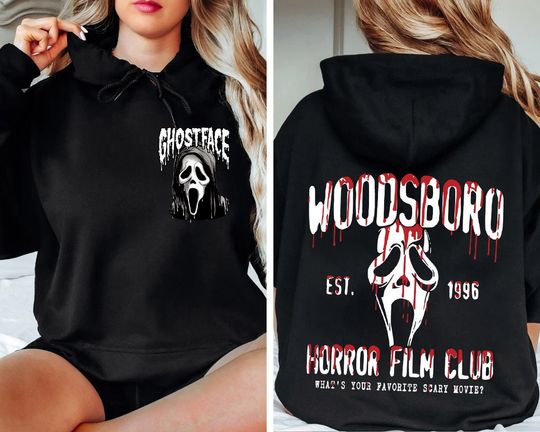 Discover Vintage Woodsboro Horror Film Club shirt, Horror Film Club Hoodie, Woodsboro Scream, Scream Ghost Sweatshirt