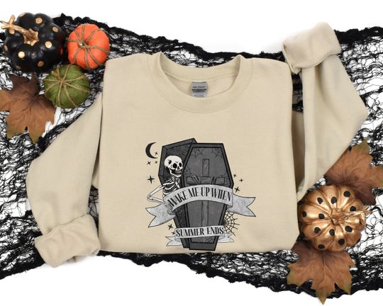 Discover Wake Me Up When Summer Ends Shirt, Spooky Skeleton Halloween Shirt, Cool Halloween Party Tshirt, Skeleton Tshirt, Spooky Season Shirt