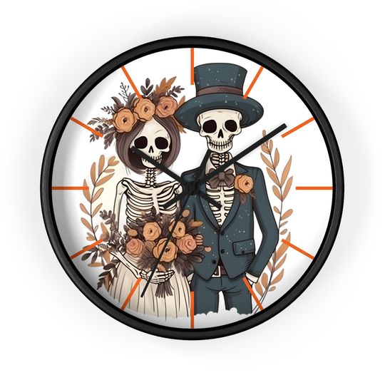 Discover Halloween Skeleton Couple and Wild flowers Wall Clock
