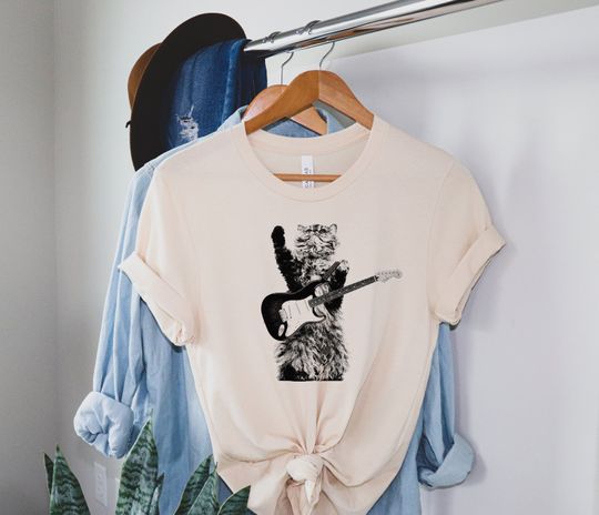 Discover Cat playing guitar shirt | Unisex cat playing guitar tshirt | music tee
