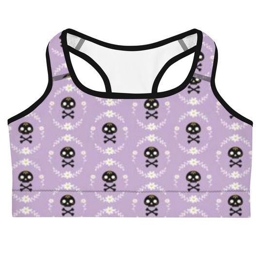 Discover skull, cross bones, purple, black, Woman's, Sports bra, Gym gear, Halloween